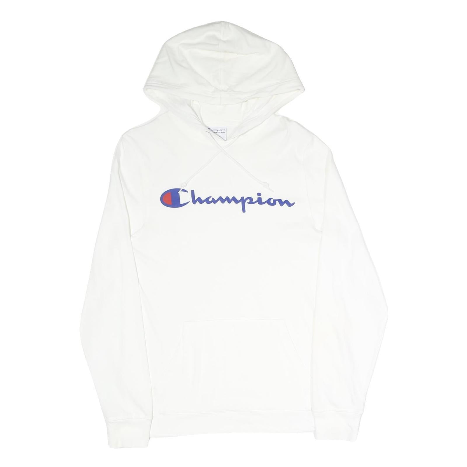 CHAMPION Mens White Hoodie S Cotton Blend Pullover Logo Sweatshirt
