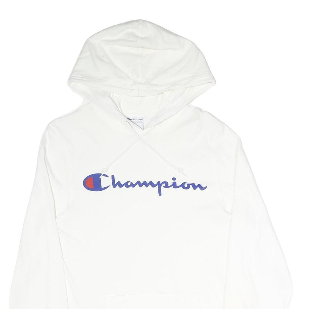 CHAMPION Mens White Hoodie S Cotton Blend Pullover Logo Sweatshirt