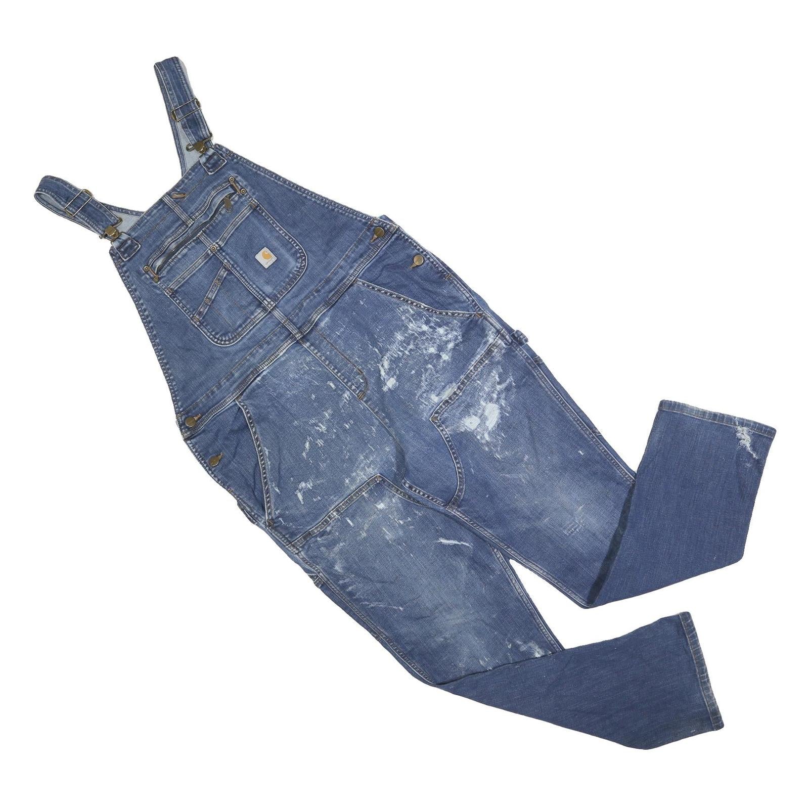 DICKIES Mens Blue Denim Dungarees Loose Cotton Blend L W40 L30 Painter Workwear