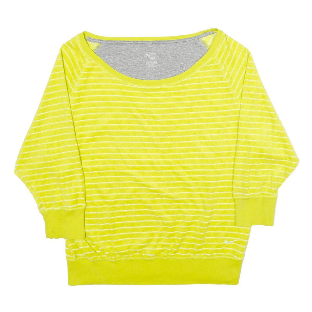 NIKE Womens Yellow Striped Plain Round Neck Basic Knit Jumper M Casual