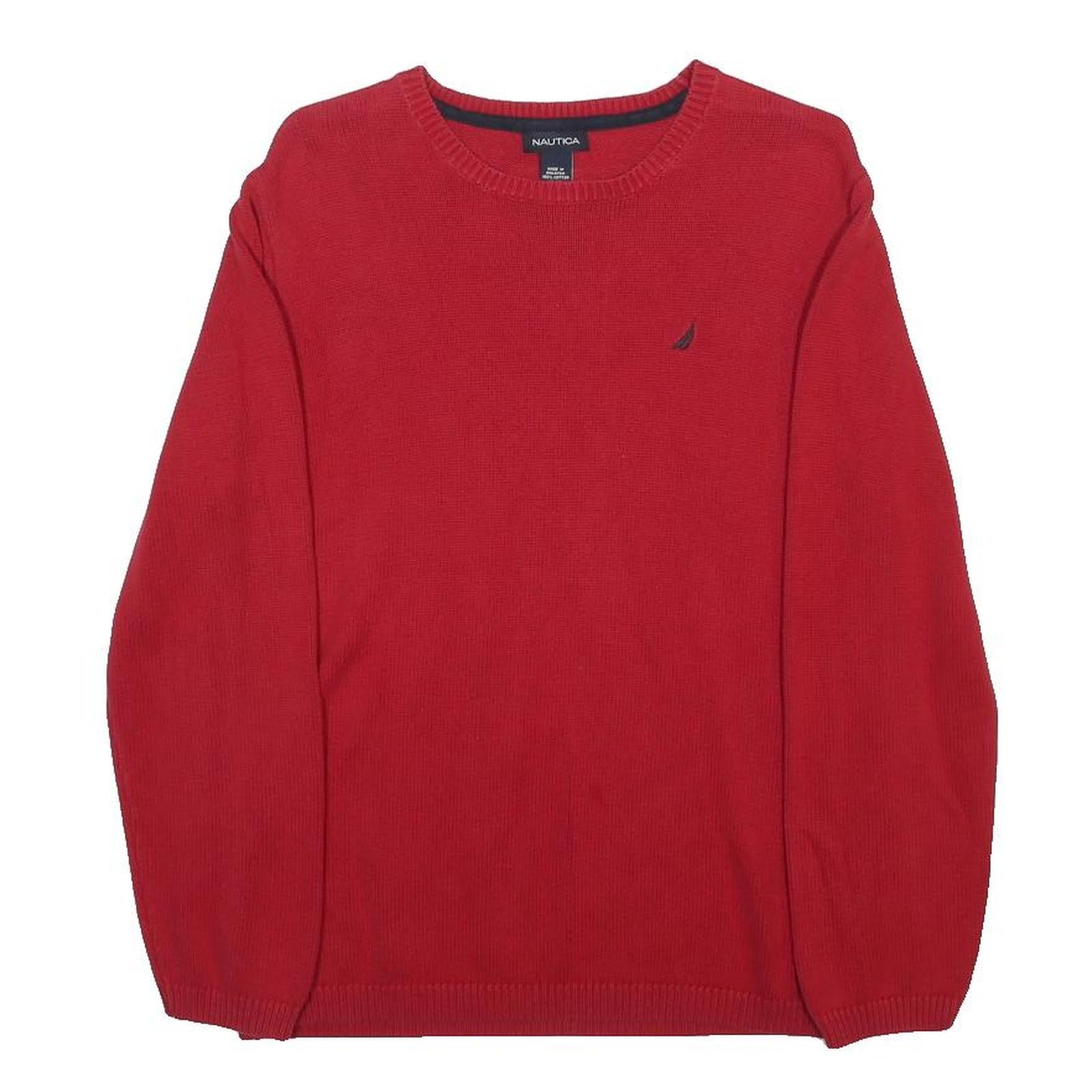 NAUTICA Womens Red Plain Crew Neck Basic Knit Jumper UK 16 Cotton Casual