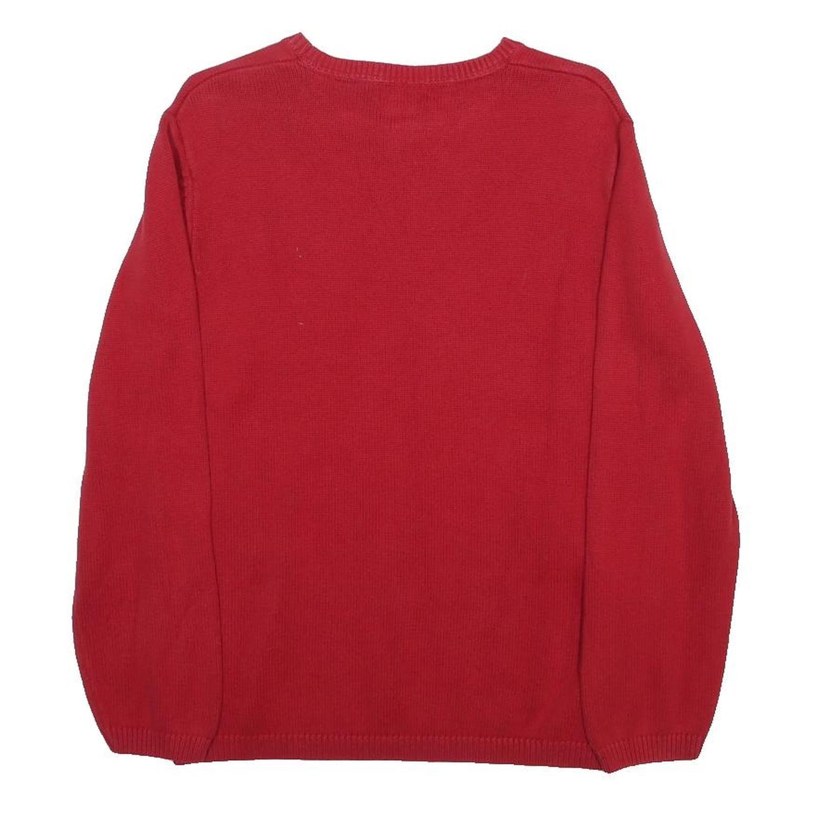NAUTICA Womens Red Plain Crew Neck Basic Knit Jumper UK 16 Cotton Casual