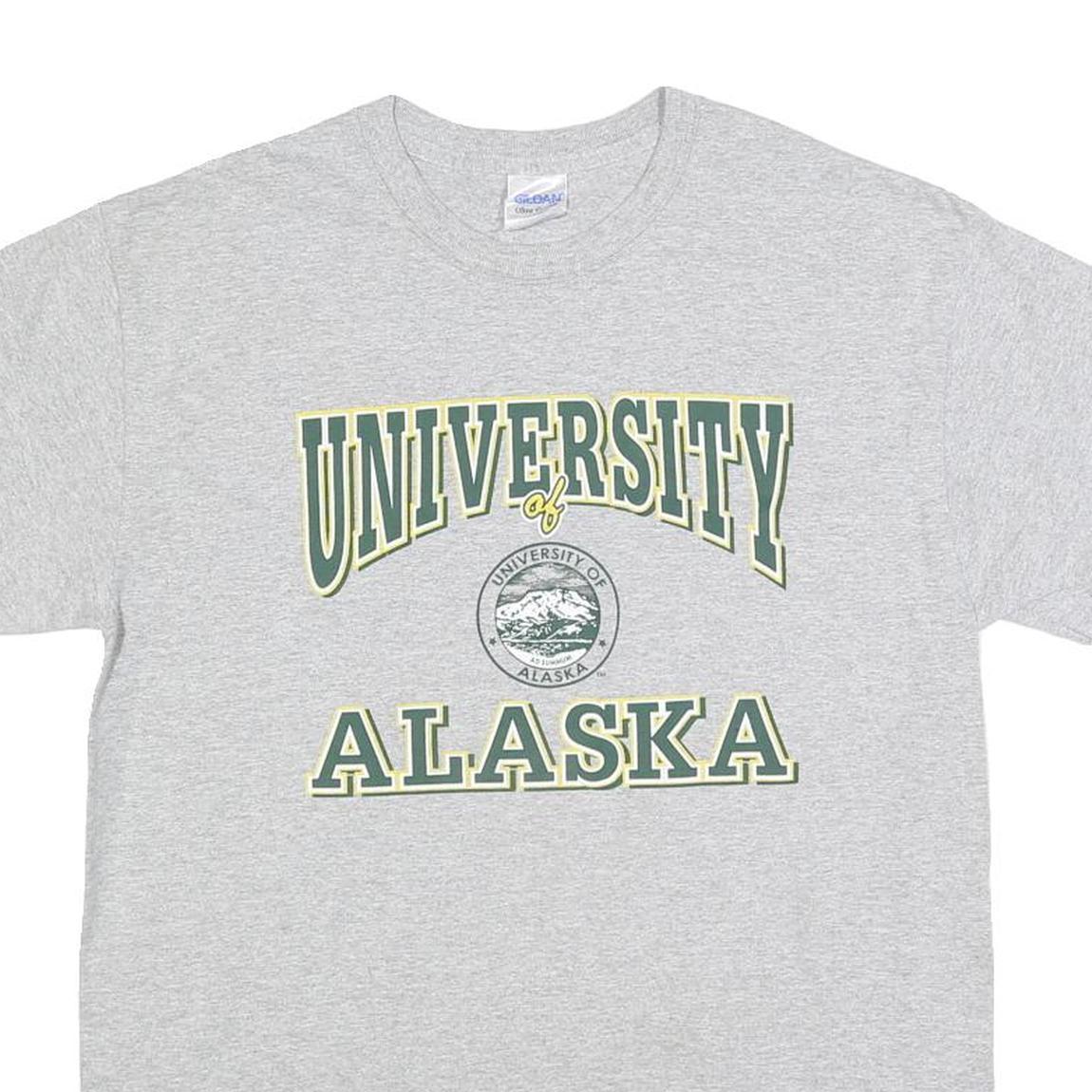 GILDAN Mens Grey University of Alaska Graphic T-Shirt M Short Sleeve Crew Neck