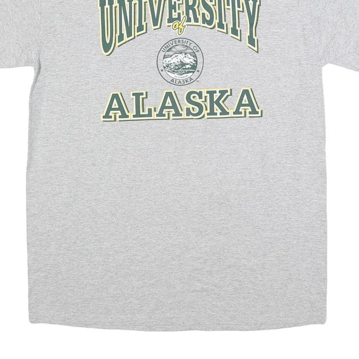 GILDAN Mens Grey University of Alaska Graphic T-Shirt M Short Sleeve Crew Neck