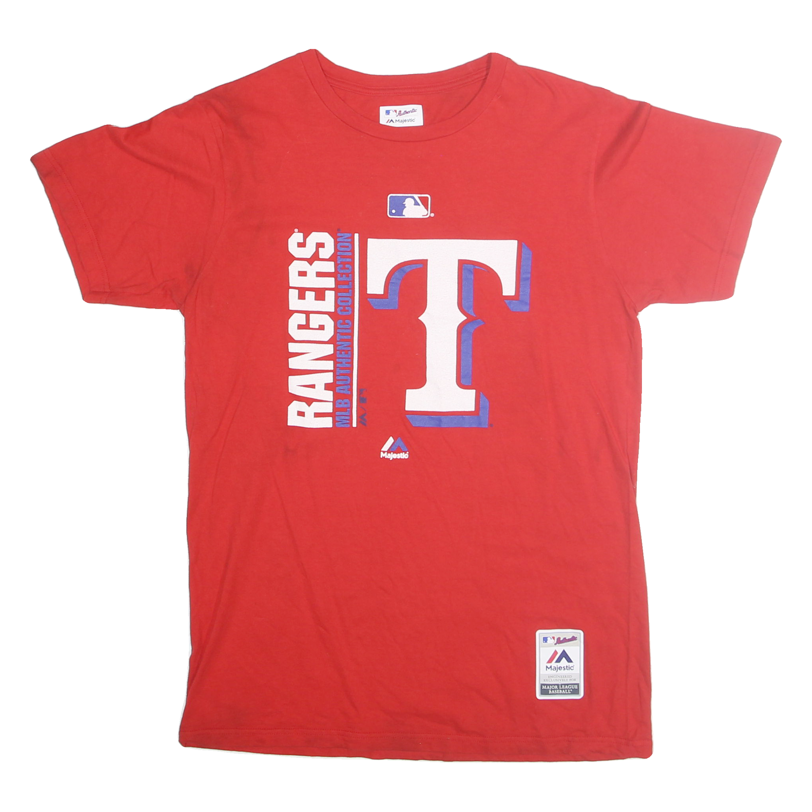 MAJESTIC Mens Red Texas Rangers Graphic T-Shirt M Crew Neck Short Sleeve