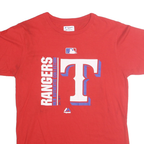 MAJESTIC Mens Red Texas Rangers Graphic T-Shirt M Crew Neck Short Sleeve