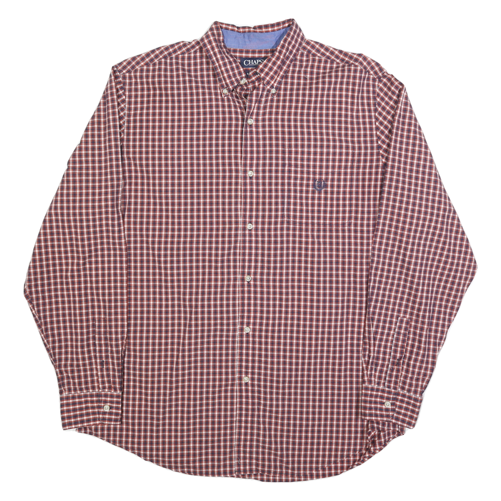 CHAPS Mens Red & Blue Check Shirt XL Button Down Collar Long Sleeve Classic Fit