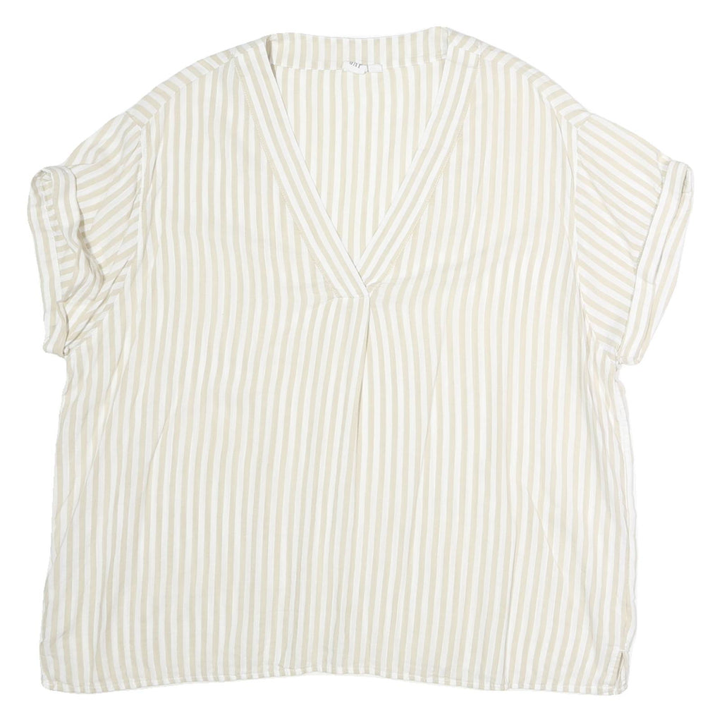 GAP Womens Cream & White Striped V-Neck Short Sleeve Top XL Lightweight Casual