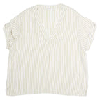 GAP Womens Cream & White Striped V-Neck Short Sleeve Top XL Lightweight Casual