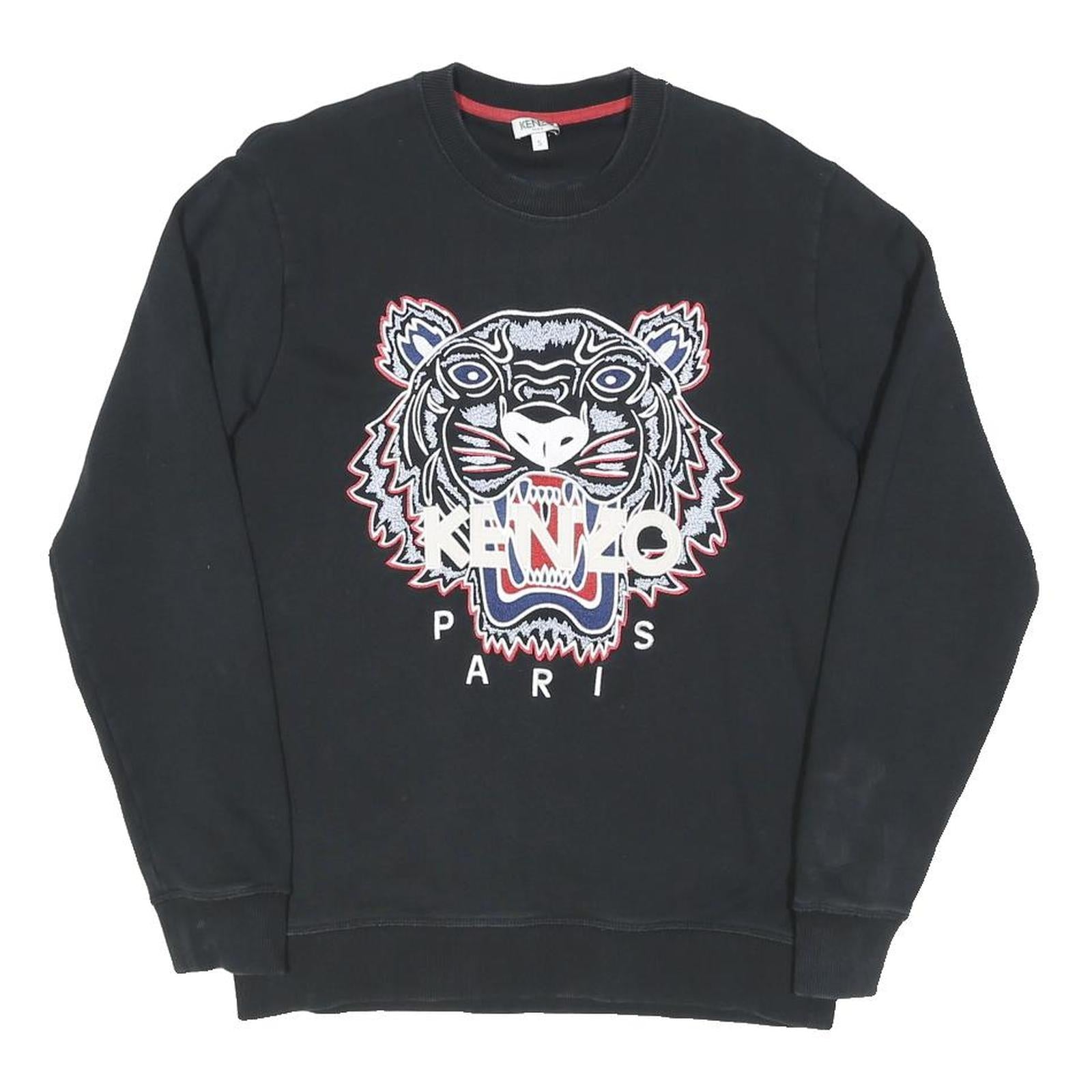 KENZO Mens Black Cotton Blend Crew Neck S Tiger Logo Sweatshirt