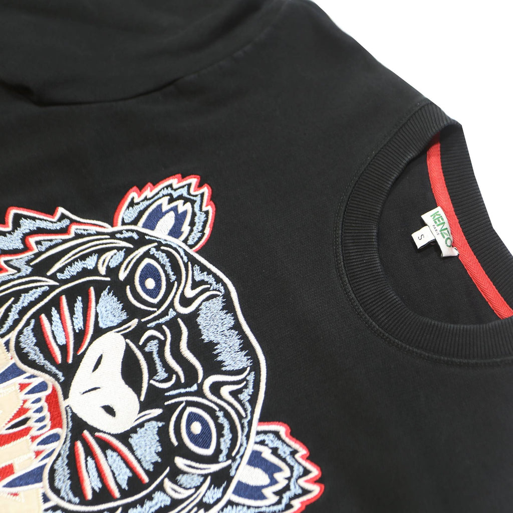 KENZO Mens Black Cotton Blend Crew Neck S Tiger Logo Sweatshirt