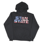 CHAMPION Mens Black Stand State Pullover Hoodie M Cotton Blend Casual