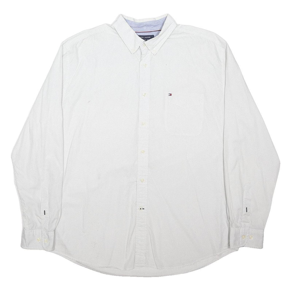 TOMMY HILFIGER Mens White Shirt XL Cotton Blend Button Down Collar Long Sleeve