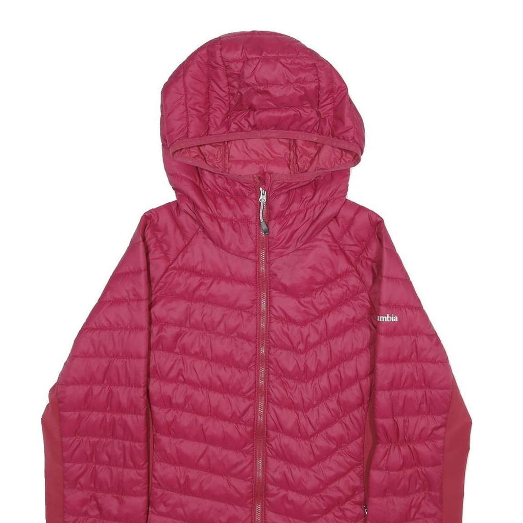 COLUMBIA Womens Red Bomber Jacket M Woven Plain Lightweight Hooded Zip