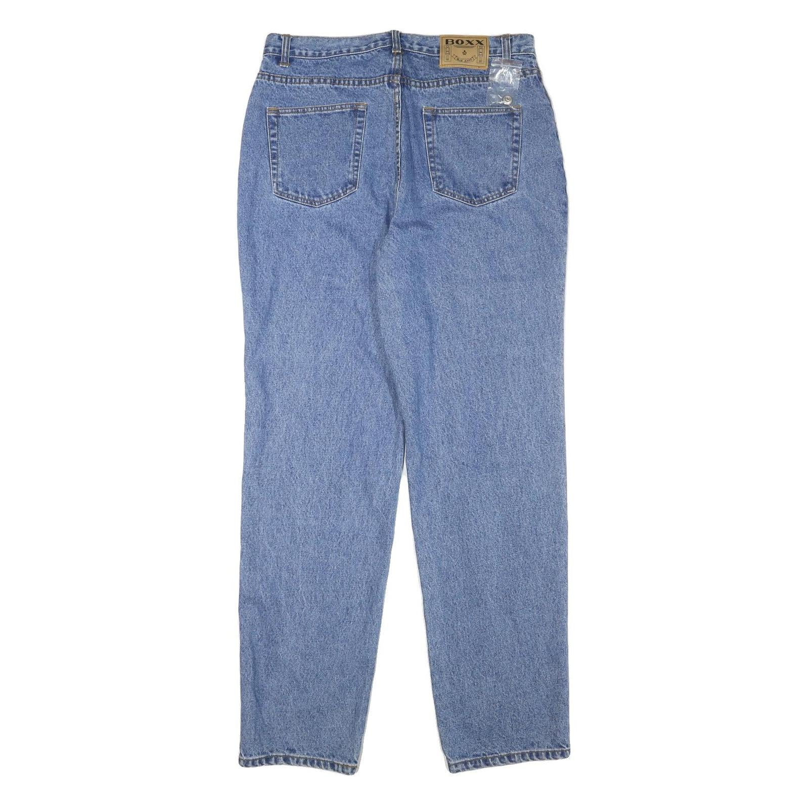 BOXX Mens Regular Fit Straight Blue Denim Jeans W34 L33 Classic Cotton Zip