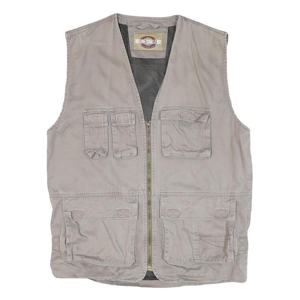 NATURE CHALLENGE Mens Beige Outdoor Cotton Blend Vest M Casual Utility Zip