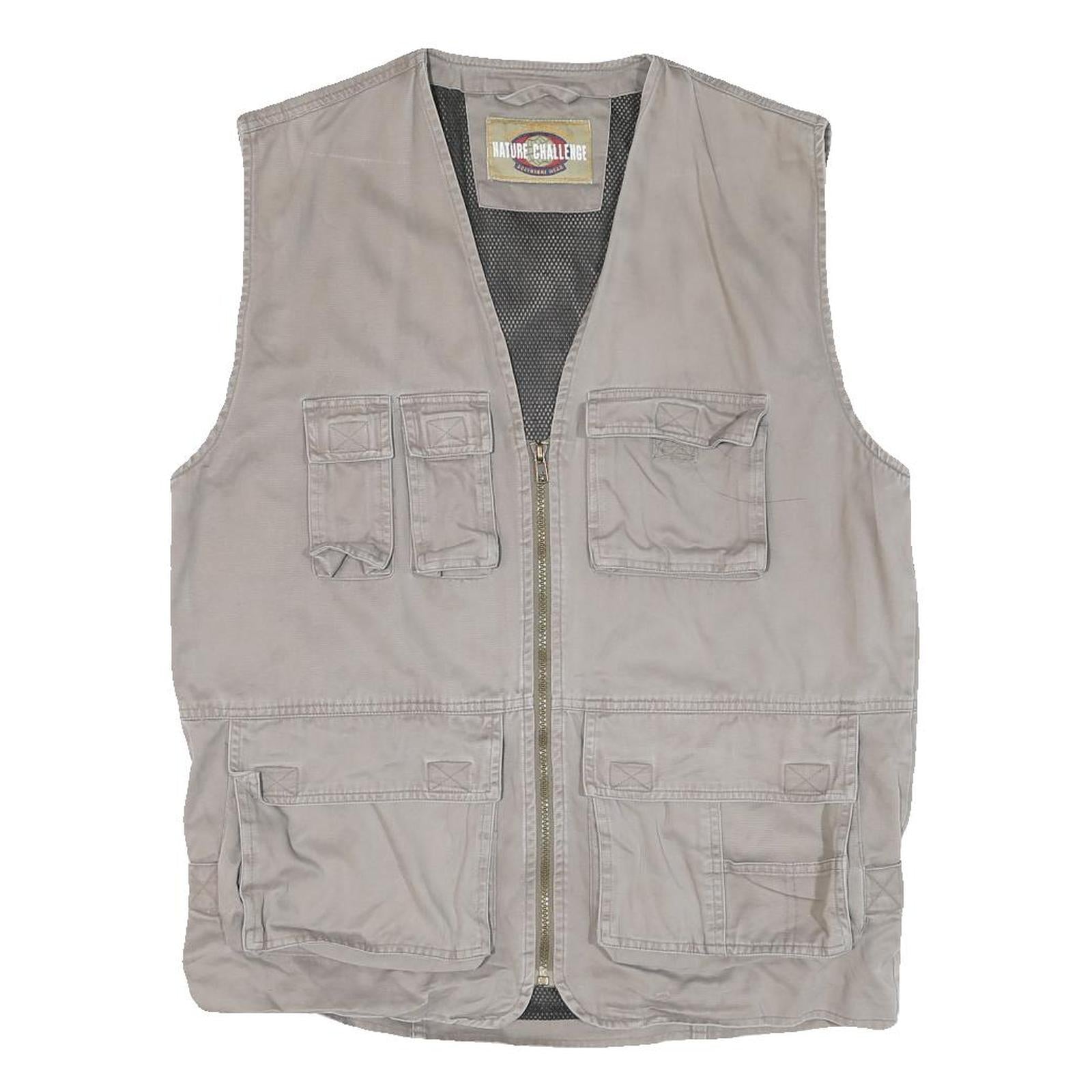 NATURE CHALLENGE Mens Beige Outdoor Cotton Blend Vest M Casual Utility Zip