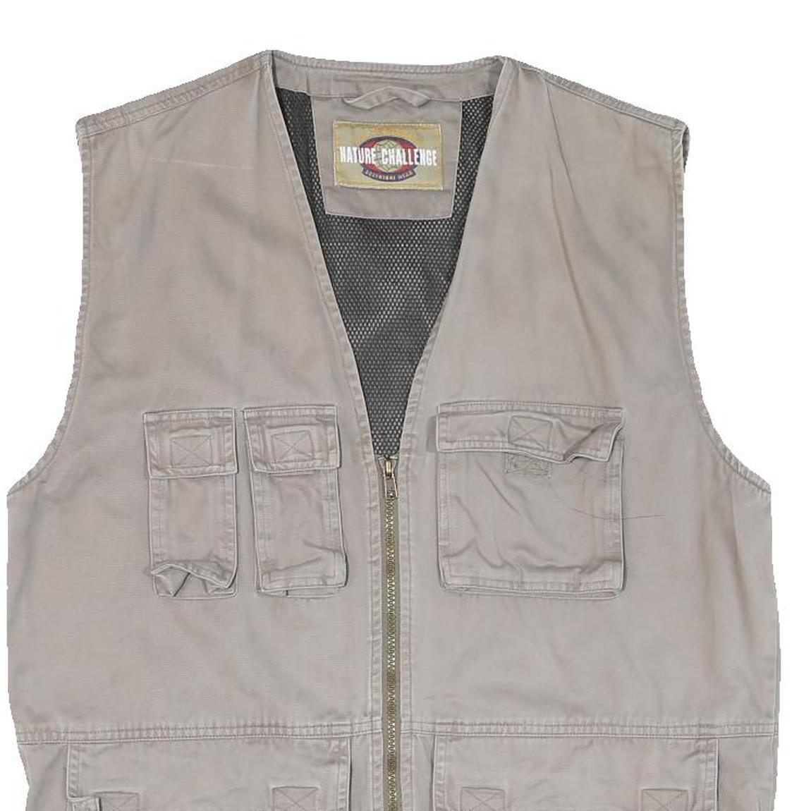 NATURE CHALLENGE Mens Beige Outdoor Cotton Blend Vest M Casual Utility Zip