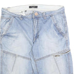 CANDA Mens Shorts Blue Denim Casual L W34 Cotton Blend Zip Pockets