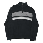 CHAPS Mens Black & Grey Patterned Pullover Half Zip Jumper L Cotton Blend Casual