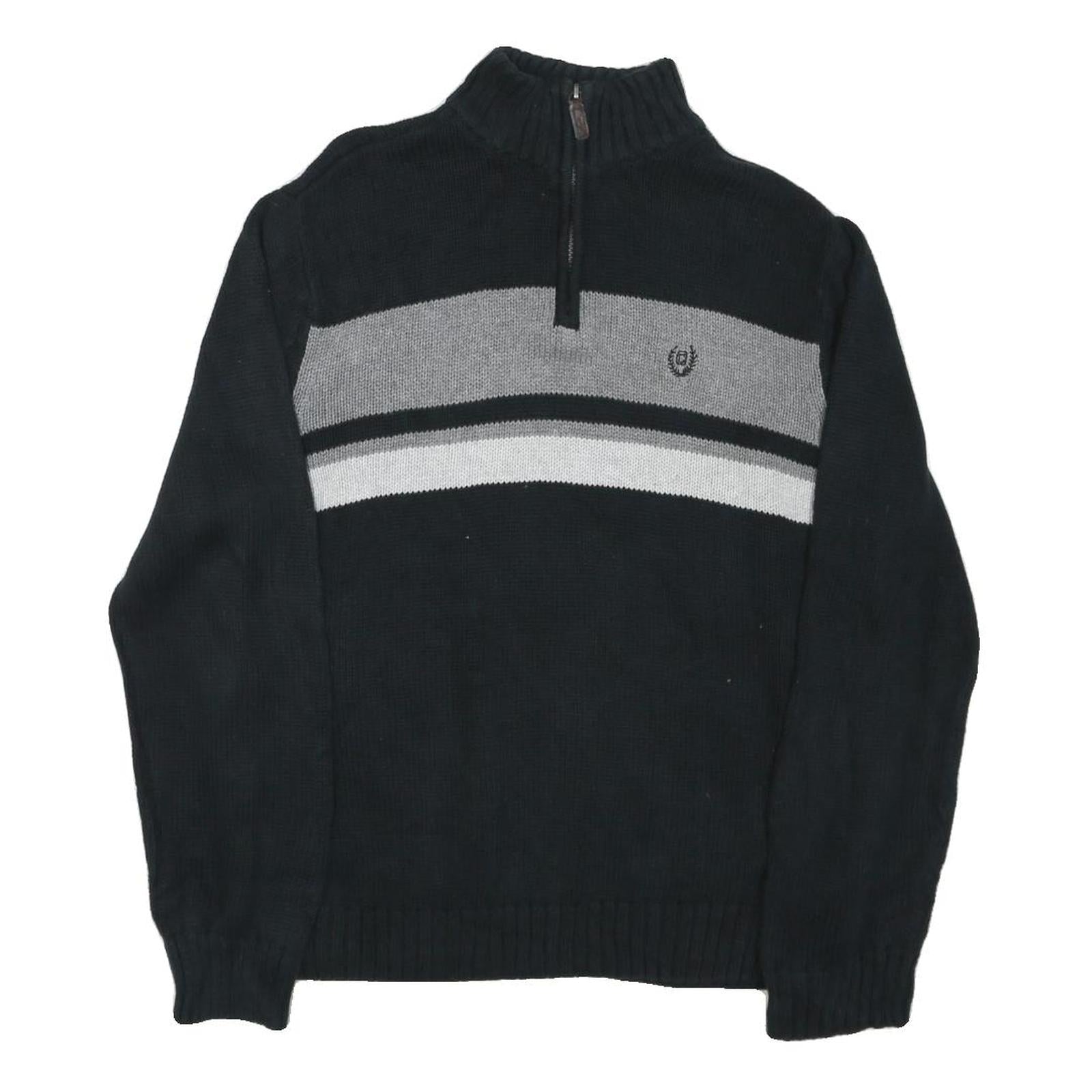 CHAPS Mens Black & Grey Patterned Pullover Half Zip Jumper L Cotton Blend Casual