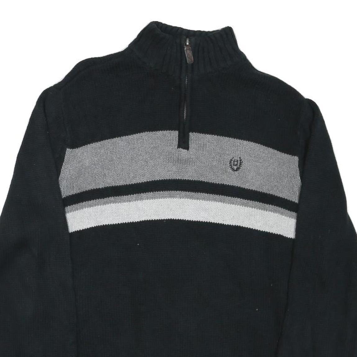 CHAPS Mens Black & Grey Patterned Pullover Half Zip Jumper L Cotton Blend Casual