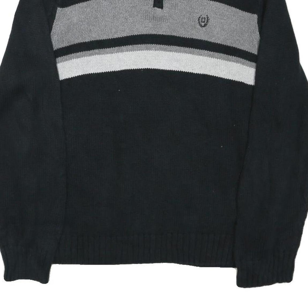 CHAPS Mens Black & Grey Patterned Pullover Half Zip Jumper L Cotton Blend Casual