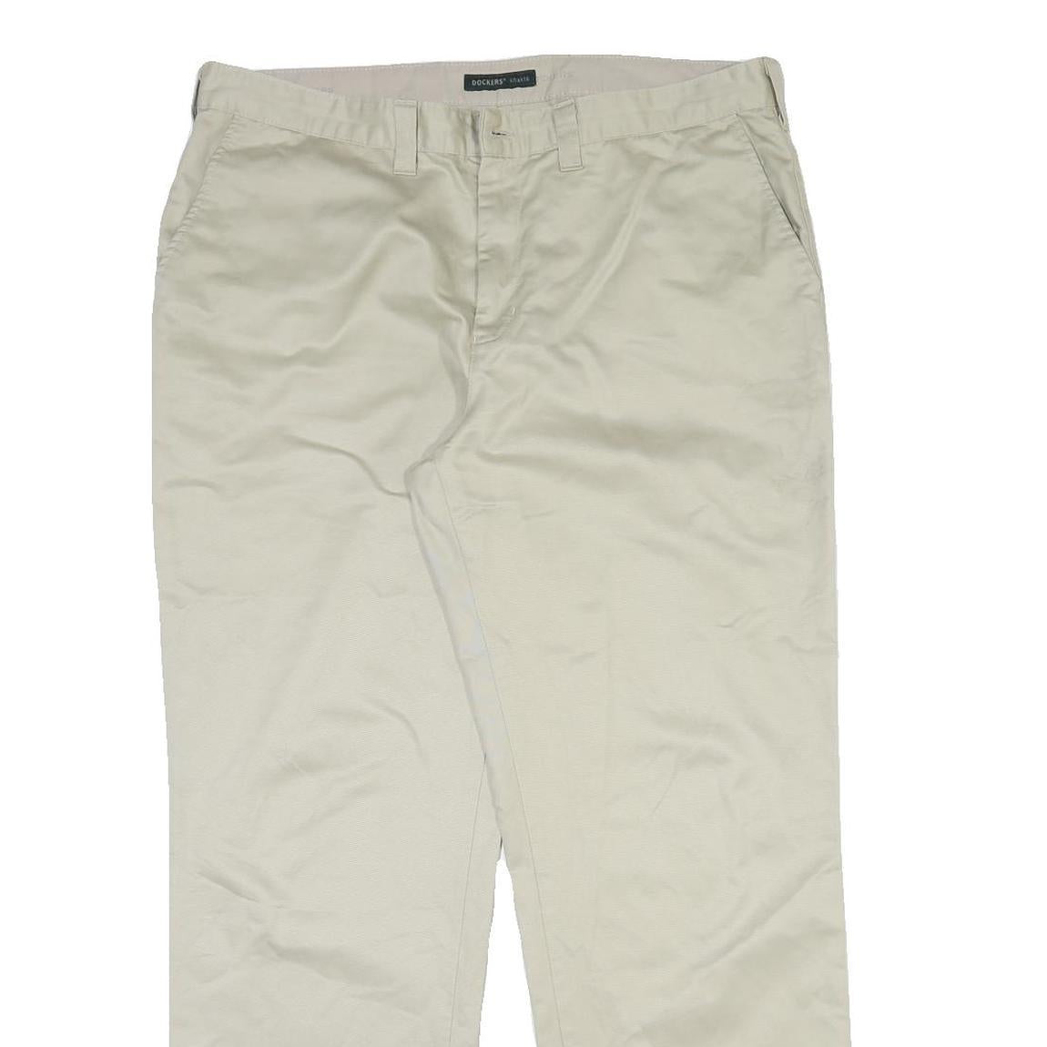 DOCKERS Mens Regular Fit Beige Cotton Blend Trousers W40 L32 Classic Style Zip