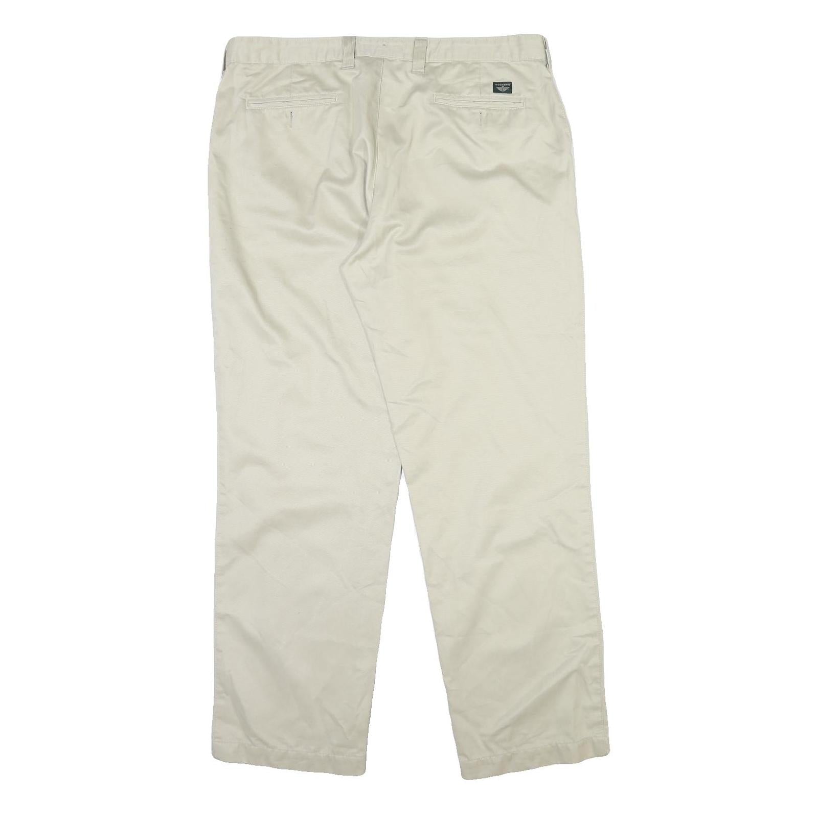 DOCKERS Mens Regular Fit Beige Cotton Blend Trousers W40 L32 Classic Style Zip