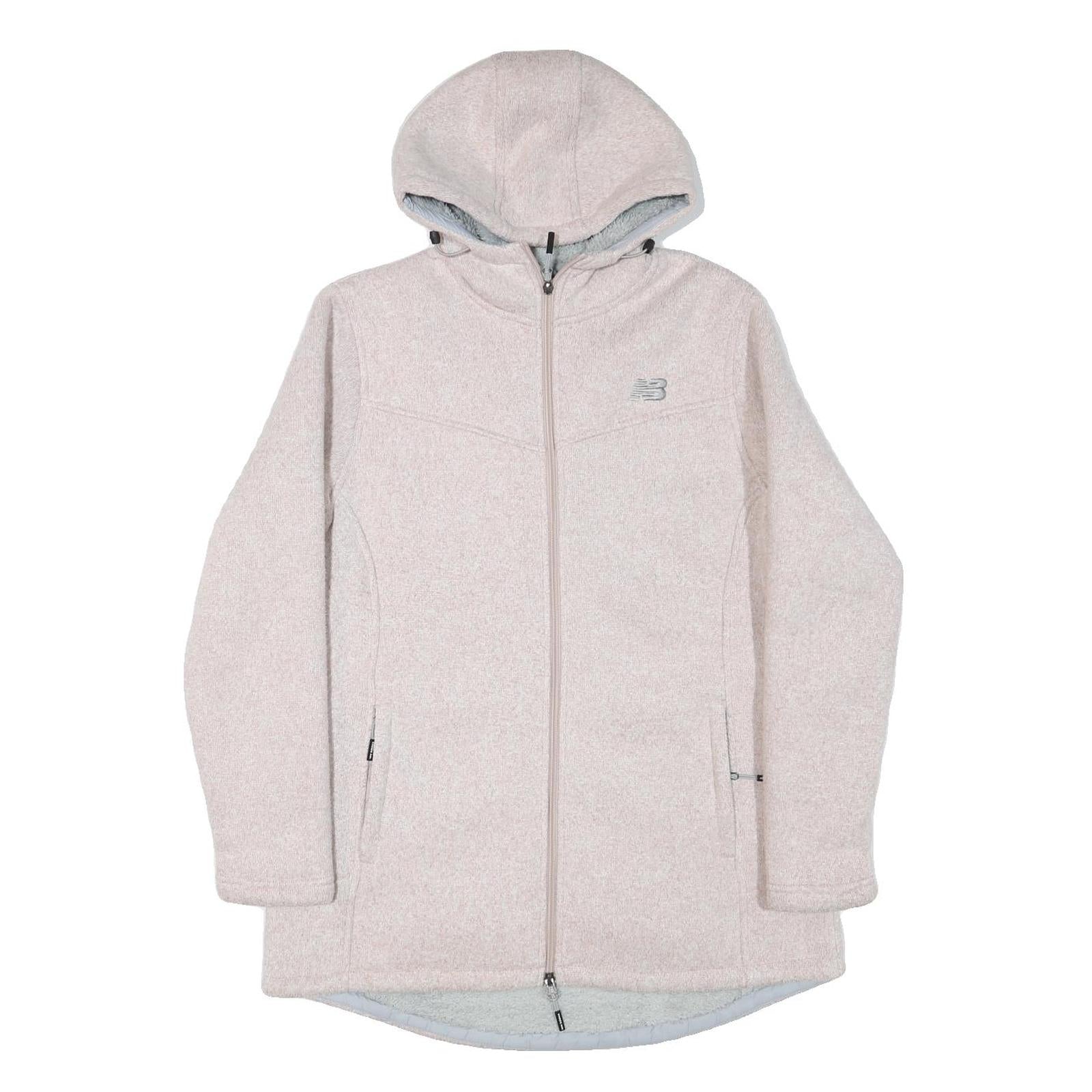 NEW BALANCE Womens Cream Hooded Zip Jacket L Polyester Blend Plain Lightweight