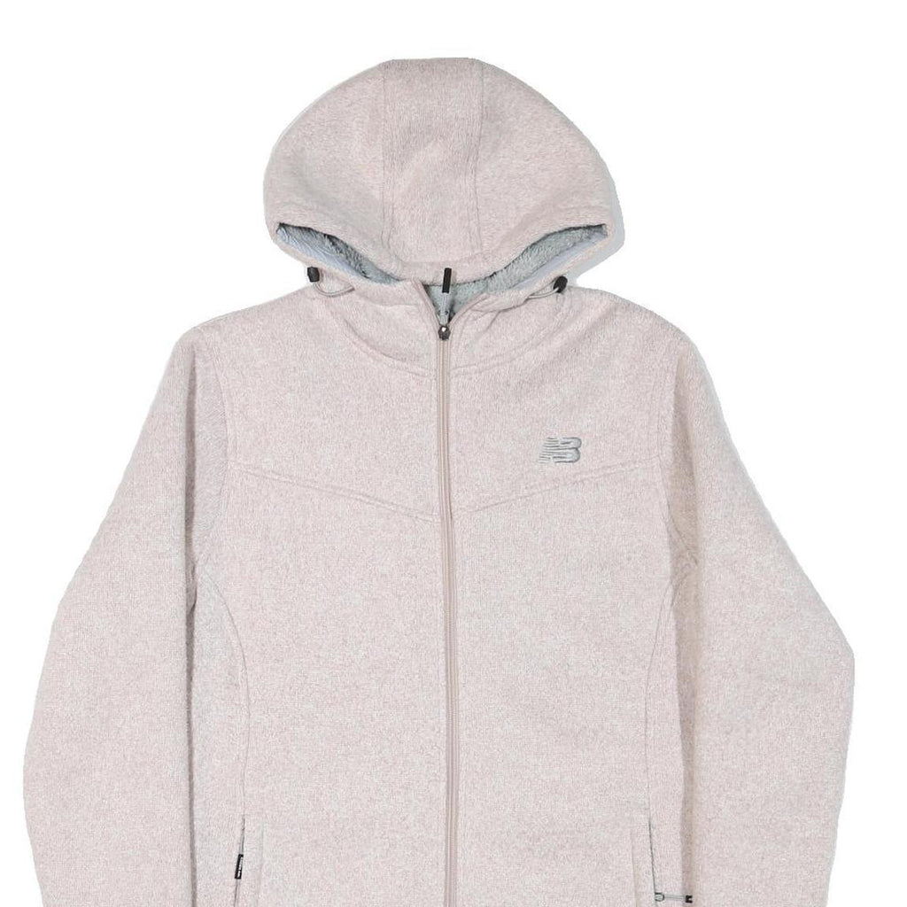 NEW BALANCE Womens Cream Hooded Zip Jacket L Polyester Blend Plain Lightweight