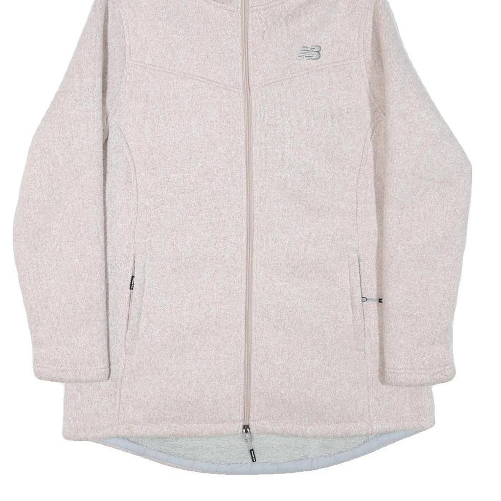 NEW BALANCE Womens Cream Hooded Zip Jacket L Polyester Blend Plain Lightweight