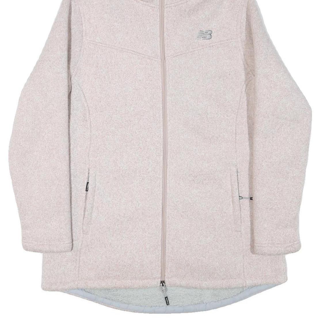 NEW BALANCE Womens Cream Hooded Zip Jacket L Polyester Blend Plain Lightweight