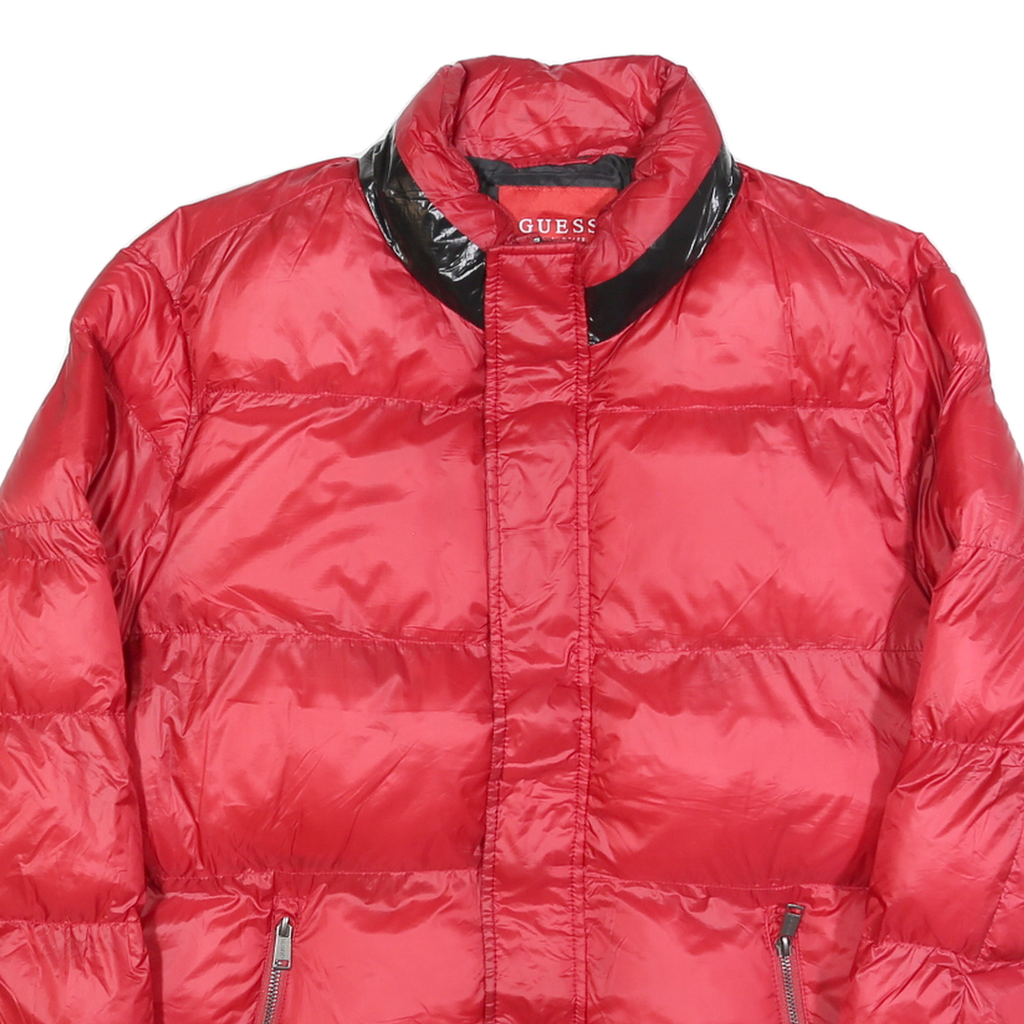 GUESS Mens Red Black Puffer Jacket M Polyester Blend Zip Casual Winter