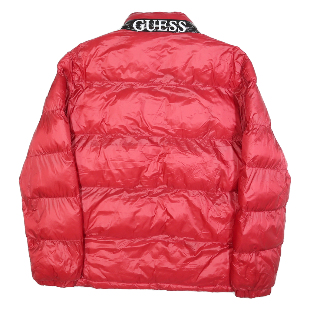 GUESS Mens Red Black Puffer Jacket M Polyester Blend Zip Casual Winter
