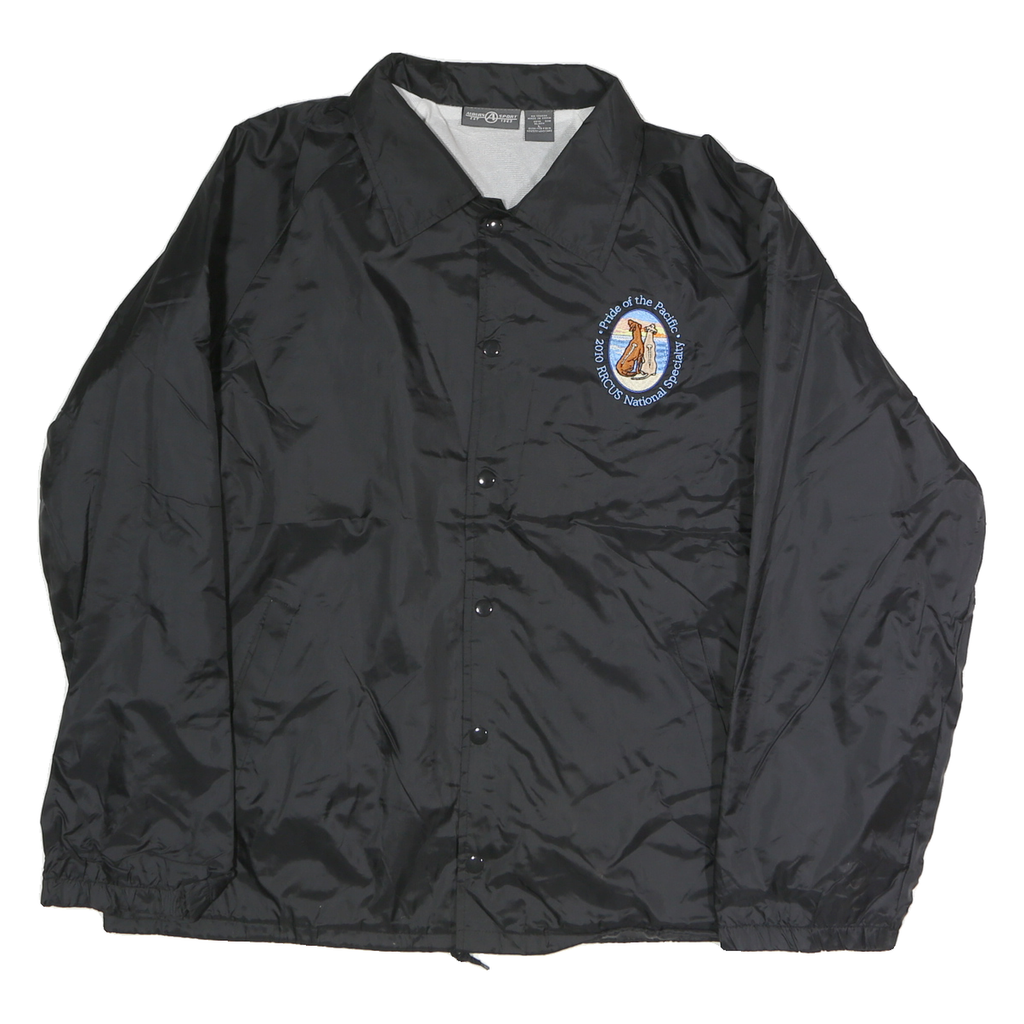 AUBURN Mens Black Button Jacket L Polyester Blend Plain Lightweight Coach
