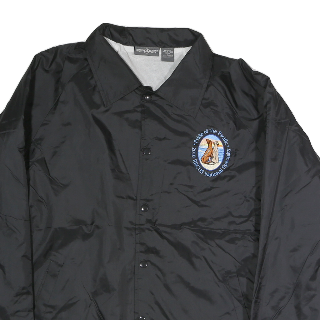 AUBURN Mens Black Button Jacket L Polyester Blend Plain Lightweight Coach