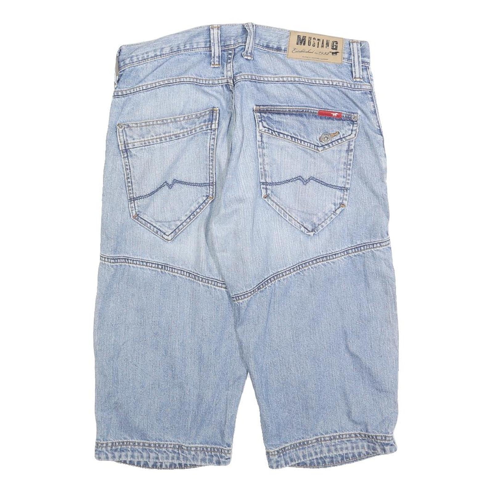 MUSTANG Mens Denim Blue Casual Shorts M W32 Cotton Blend Relaxed Fit