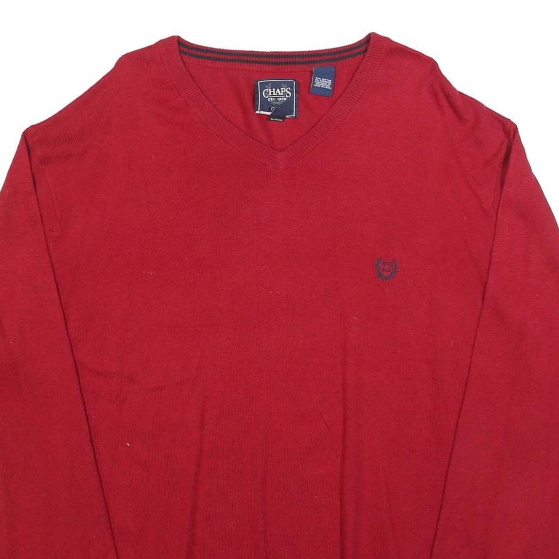 CHAPS Mens Red Plain V-Neck Basic Knit 2XL Jumper Cotton Blend Stylish Comfort