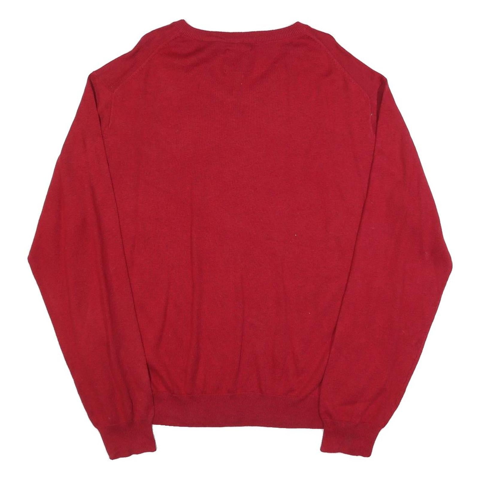CHAPS Mens Red Plain V-Neck Basic Knit 2XL Jumper Cotton Blend Stylish Comfort