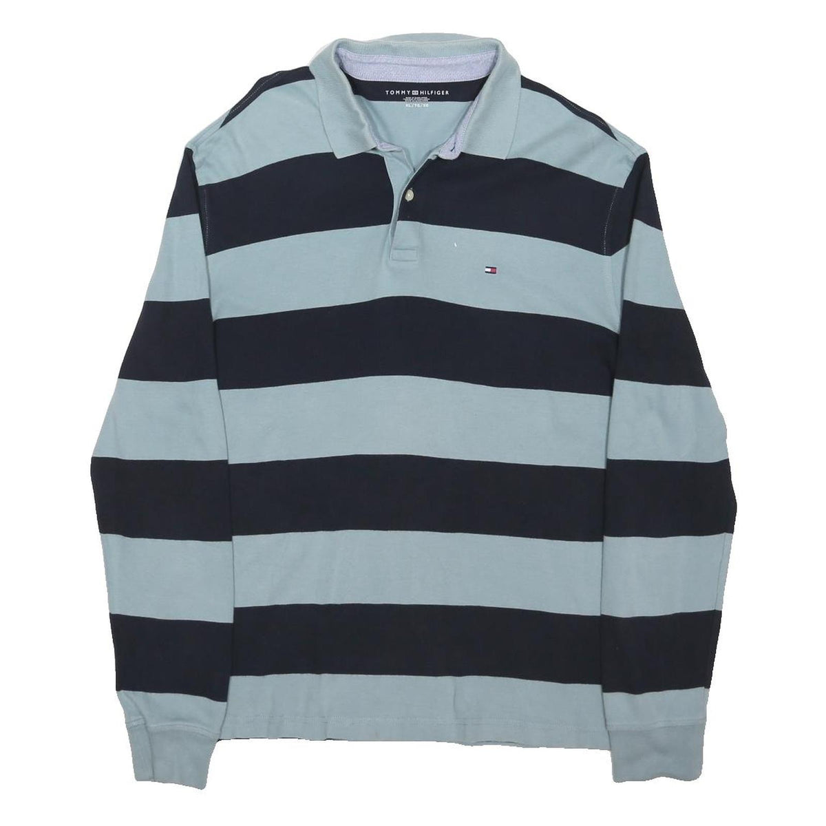 POLO RALPH LAUREN Mens Blue & Black Striped Long Sleeve Polo Shirt XL Cotton