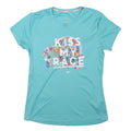 NIKE Womens Blue Kiss My Race Graphic T-Shirt M Short Sleeve Crew Neck