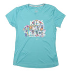 NIKE Womens Blue Kiss My Race Graphic T-Shirt M Short Sleeve Crew Neck