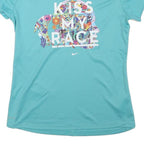 NIKE Womens Blue Kiss My Race Graphic T-Shirt M Short Sleeve Crew Neck