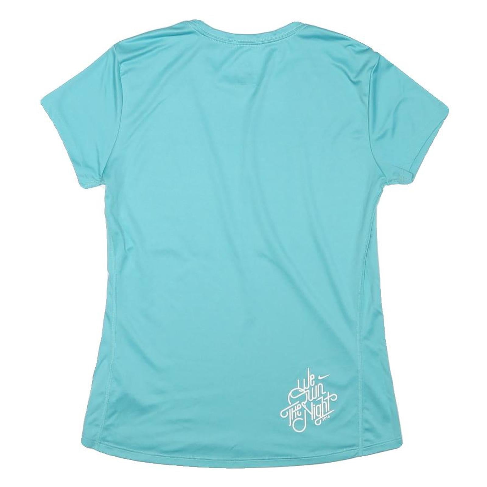 NIKE Womens Blue Kiss My Race Graphic T-Shirt M Short Sleeve Crew Neck