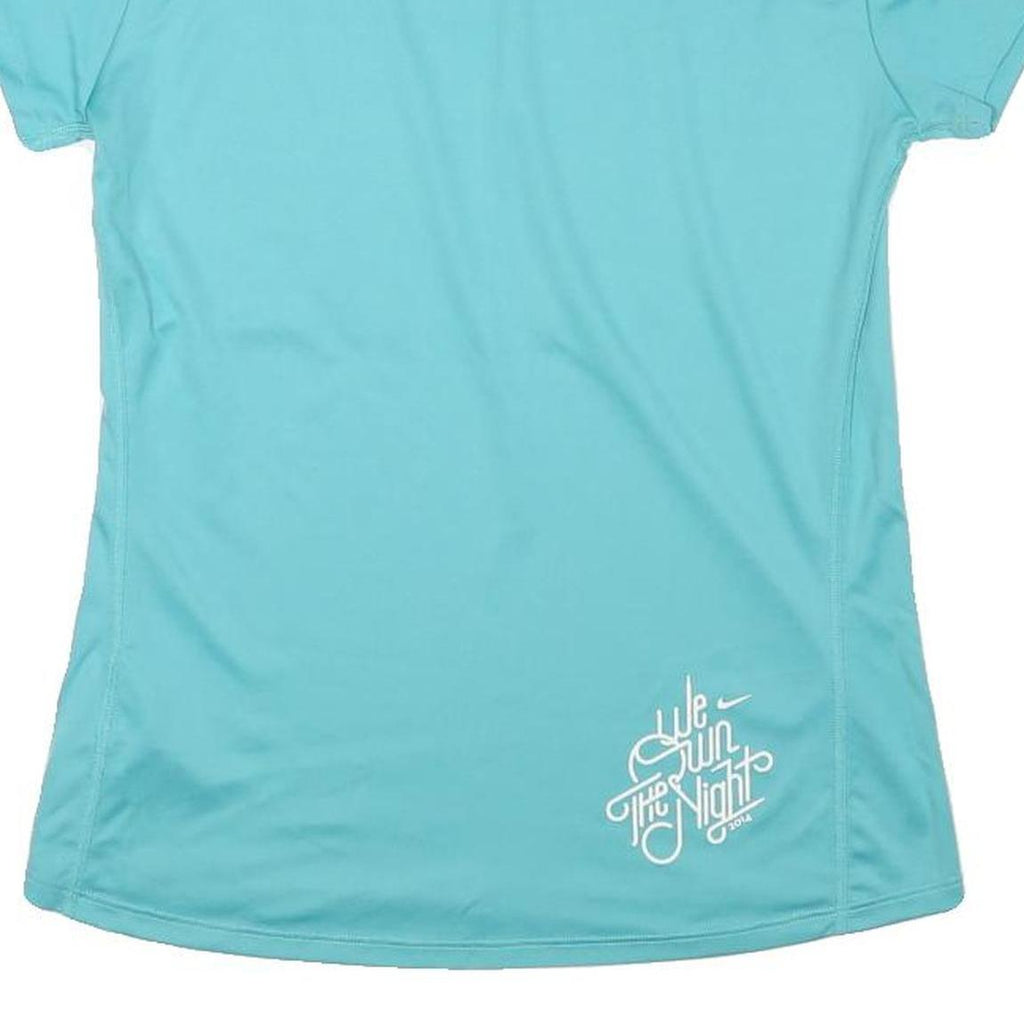 NIKE Womens Blue Kiss My Race Graphic T-Shirt M Short Sleeve Crew Neck