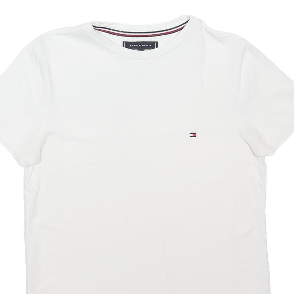 TOMMY HILFIGER Womens White XS Short Sleeve Crew Neck Plain T-Shirt Cotton Blend