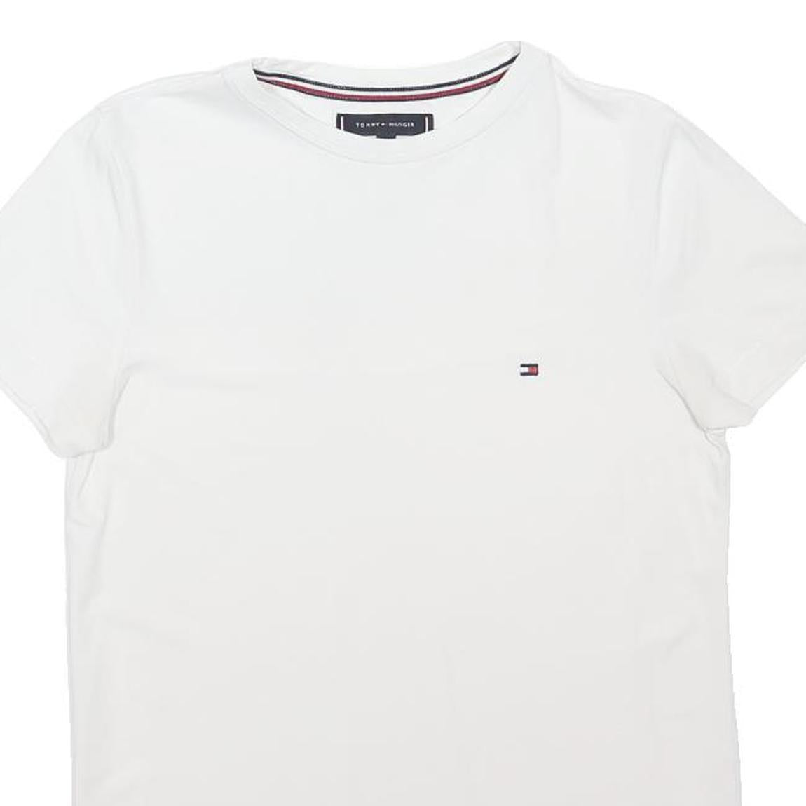 TOMMY HILFIGER Womens White XS Short Sleeve Crew Neck Plain T-Shirt Cotton Blend