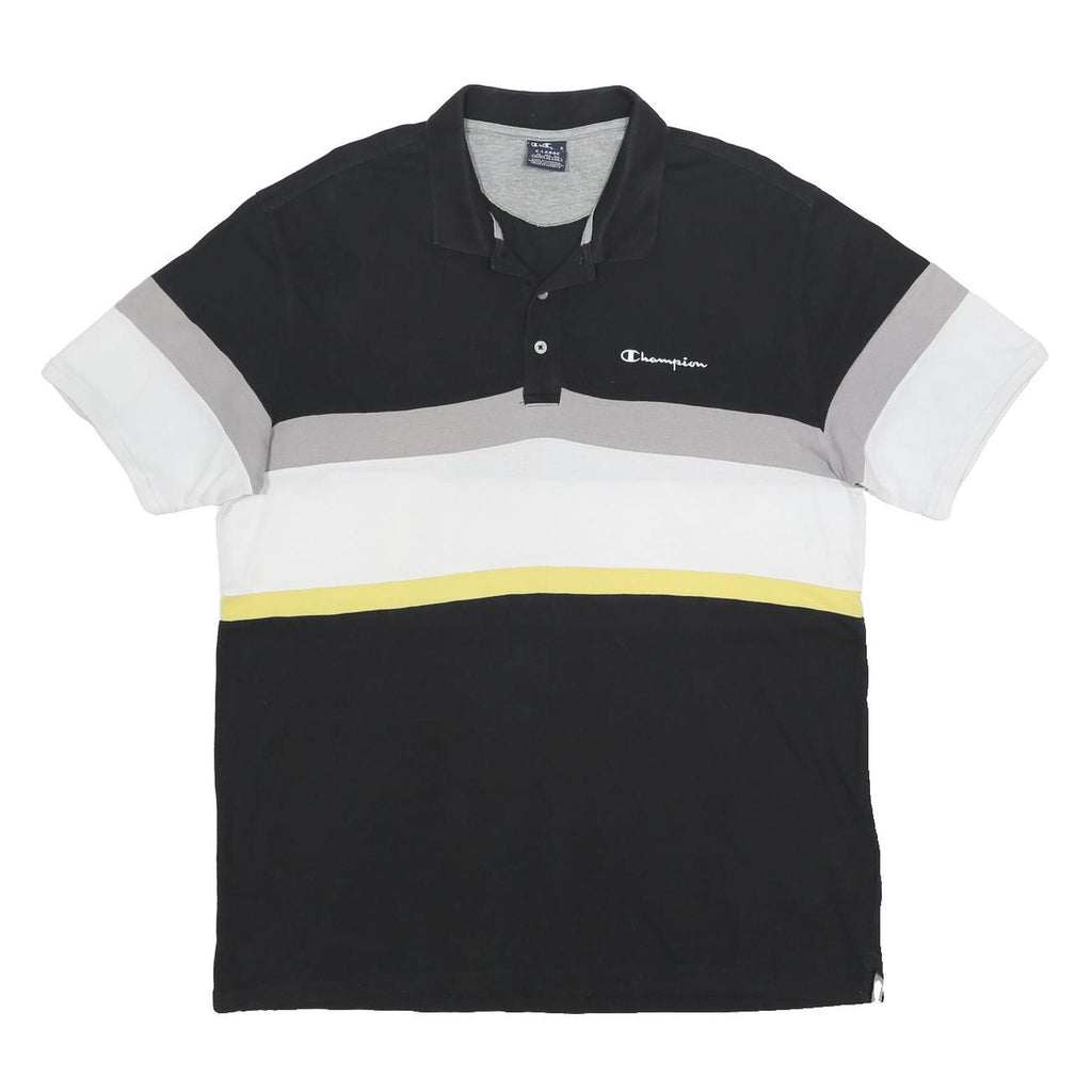 CHAMPION Mens Black Grey White & Yellow Striped Short Sleeve Polo Shirt XL