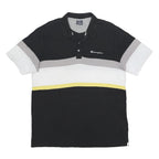 CHAMPION Mens Black Grey White & Yellow Striped Short Sleeve Polo Shirt XL